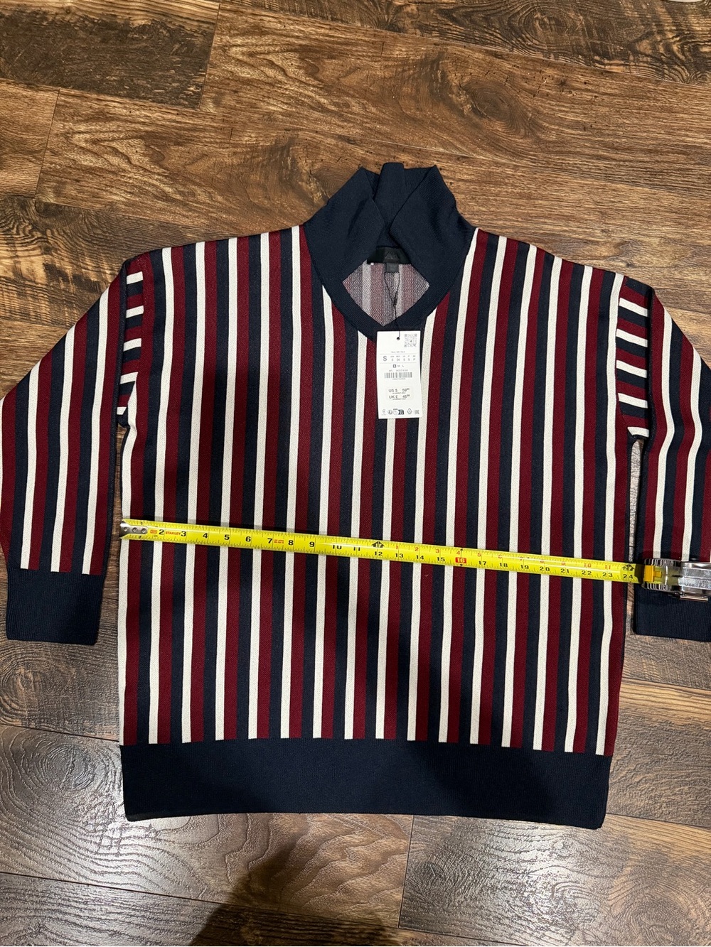 Women’s Red and Navy Stripe V-Neck Sweater